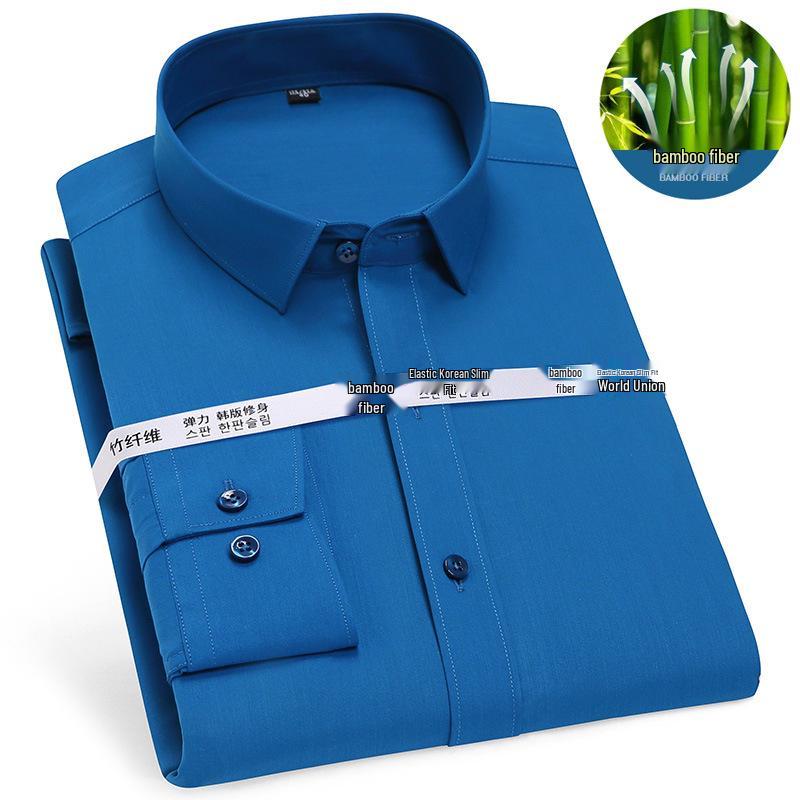 Men's Bamboo Fiber Iron-Free White Shirt - Long Sleeve, Stretch, Formal & Casual