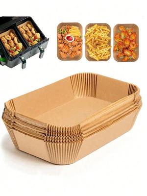 50/75/100pcs Brown Rectangular Air Fryer Parchment Paper, Baking Paper For Grilling, BBQ, Camping, Kitchen Baking Use
