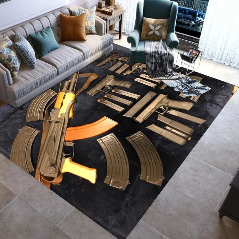 Retro Guns Pistol Ammunition Bullet Cartridge AK M4 Rug Carpet for Living Room Bedroom Decor Non-slip for Sofa Doormat Mat
