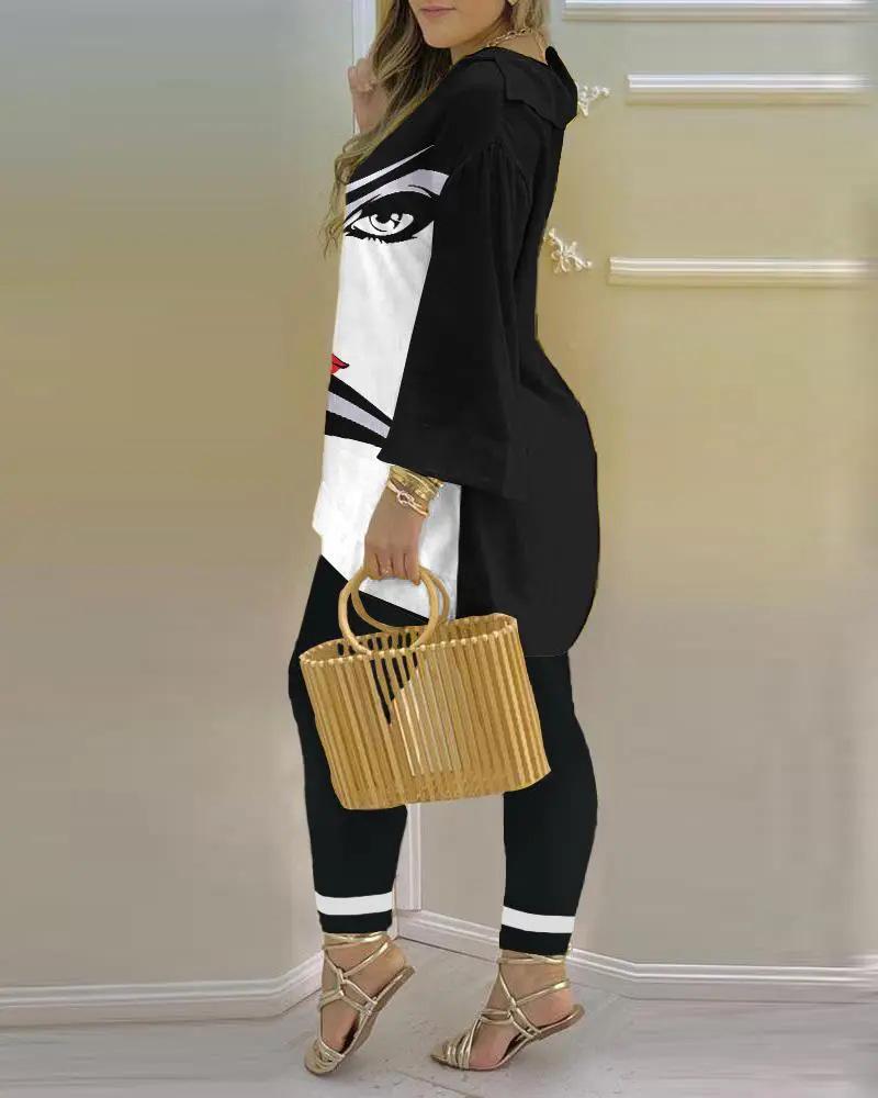 2023 Spring Women's European & American V-Neck Long-Sleeve Fashion Set