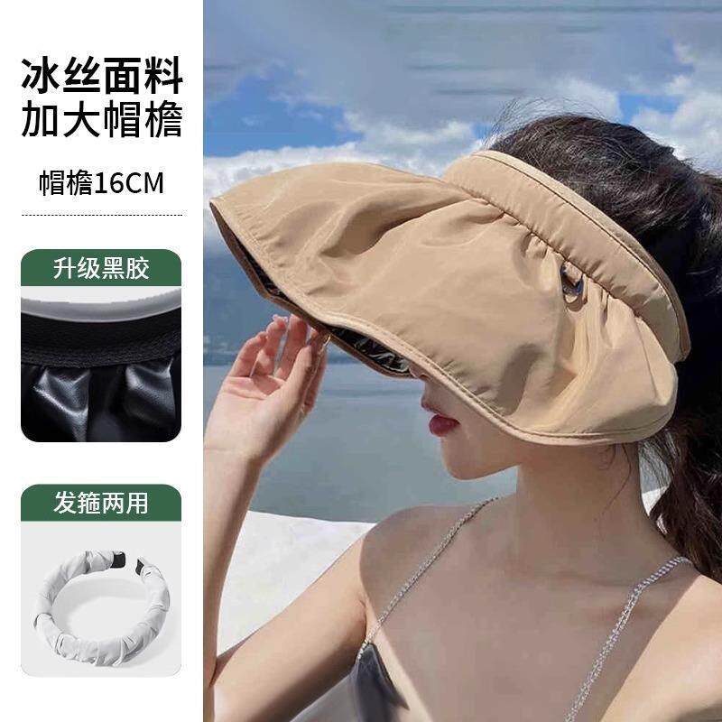 Summer vinyl sunscreen shell hat women's big eaves empty top foldable sunscreen hat fashionable versatile headband sun hat