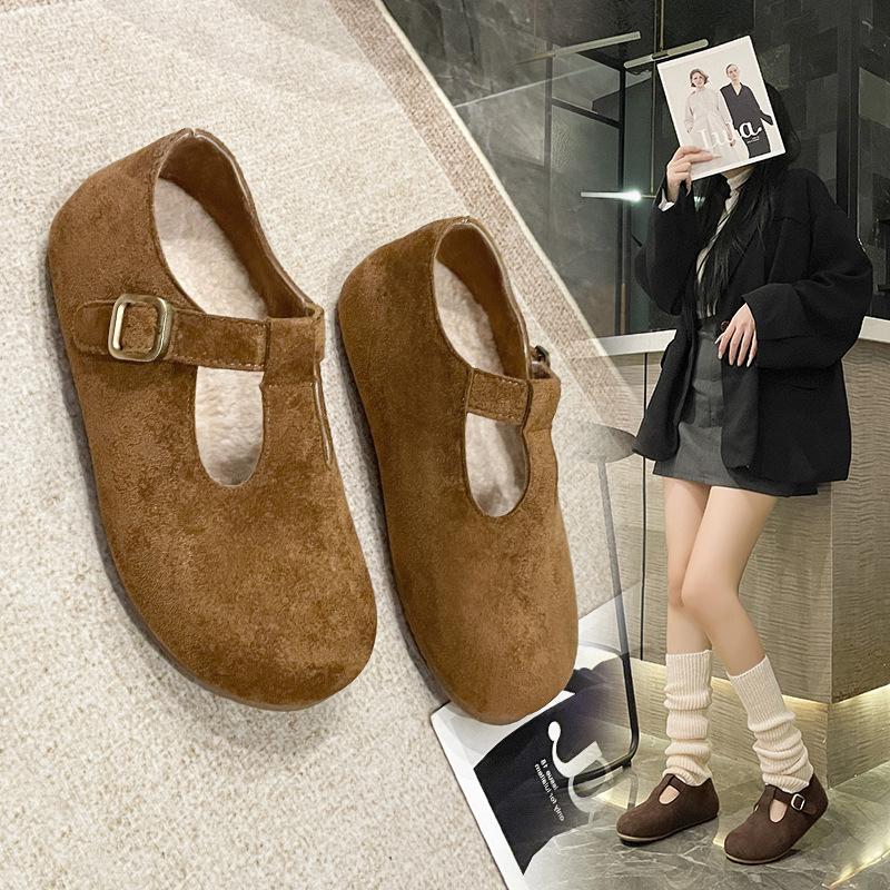 Retro Style Flat Bottom T-buckle Strap Single Shoes Women's Shoes 2025 New Versatile Small Leather Shoes Korean Version Suede Mary Jane Shoes