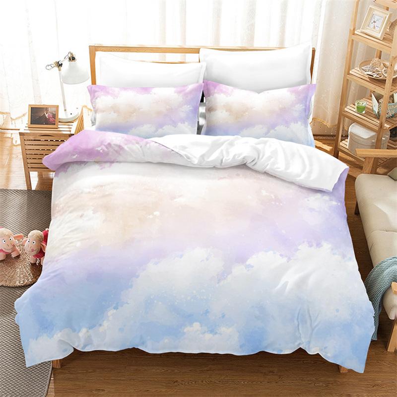 Dream Cloud Bedding Set Rainbow Sky Purple Blue Duvet Cover Queen Microfiber Comforter Cover For Kids Teens Adults Bedroom Decor
