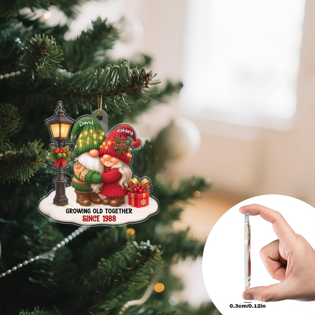 Personalized Growing Old Together Acrylic Decoration, Gnome Christmas Couple Decoration  Christmas Tree Ornament, Christmas Gift For Husband Or Wife