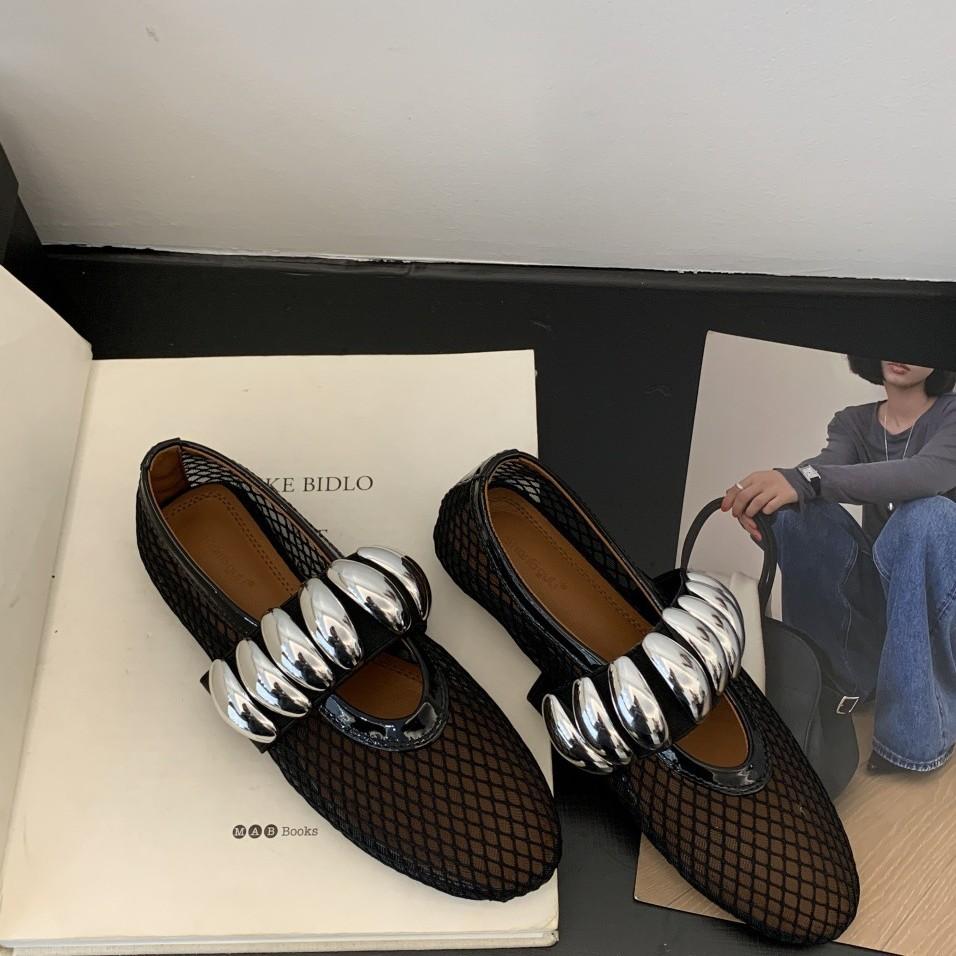 Design Sense Niche Mesh Flat Mary Jane Single Shoes Women's Shoes Ballet Shoes Summer New Roman Shoes French Sandals