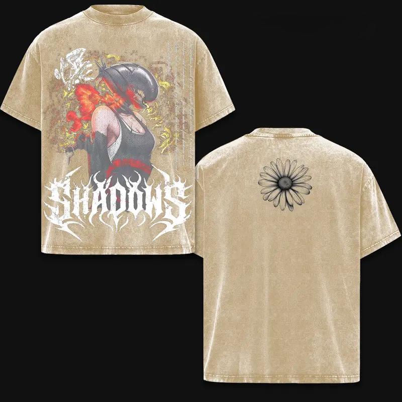 

Reze Print T-shirt Anime Chainsaw Man Clothing Men Women Cotton Tshirts Retro Washed T Shirt Harajuku Male Casual Loose Tops XXL коричневий
