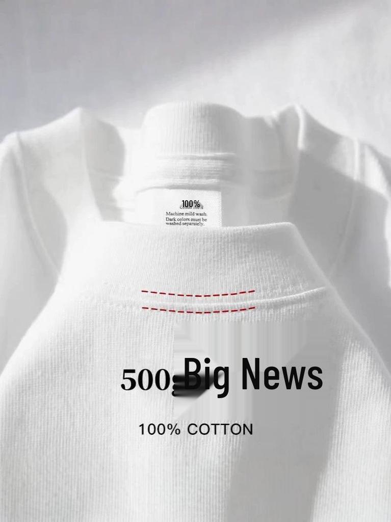 500g Heavyweight Pure Cotton Unisex Short Sleeve T-Shirt - Solid, Thick, Non-See-Through, Loose Fit, Plus Size
