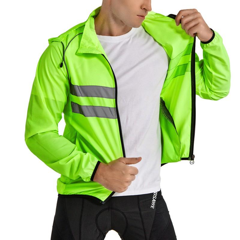 Windproof Cycling Jacket With Hood Breathable Reflective Long Sleeve Outerwear Mountain Road Bike Riding Use