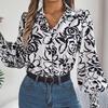 Elegant Women Floral Print V Neck Long Sleeve Blouse for Spring Autumn Season