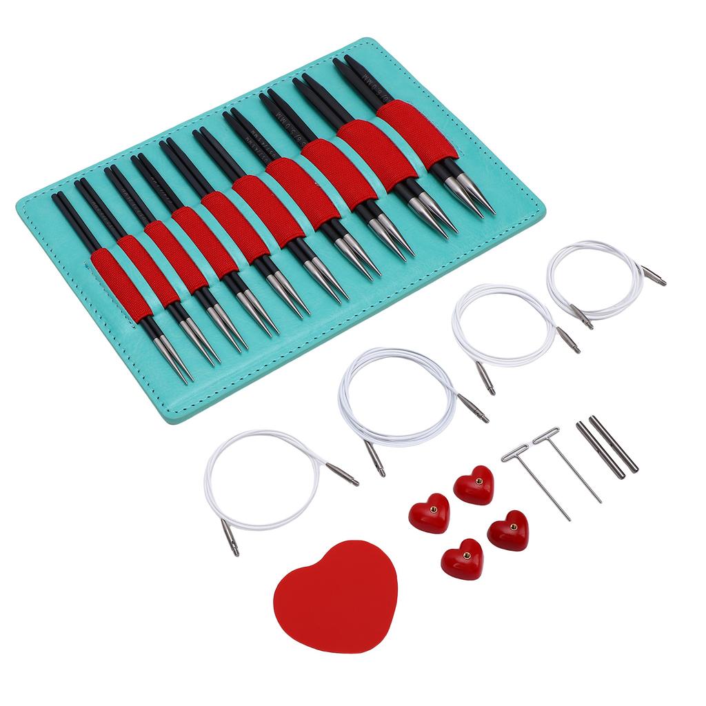 10 Pairs Circular Knitting Needle Set 2.75-6mm 12cm Length Interchangeable Knitting Needle with 40cm 60cm 80cm 100cm Cables