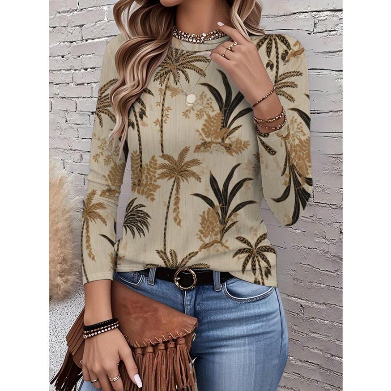 2026 New Women's Fashionable Long-Sleeved T-Shirt with Fresh Floral Pattern, Perfect for Everyday Wear and Stylish Outfits
