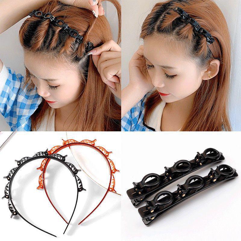 Woven Headband with Small Clips for Bangs - Multi-layer Hollow Braid Hairband