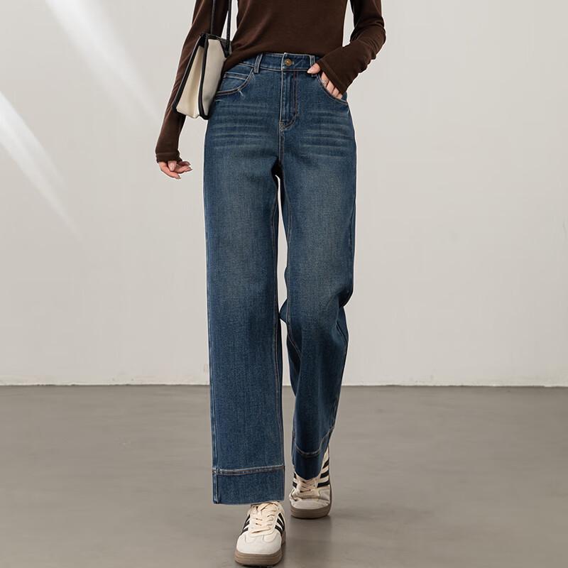 FanZhen Women's Blue High-Waist Straight-Leg Ankle Jeans