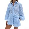 European & American Sexy Cotton Embroidered Set: Spring/Autumn See-Through Shirt & High-Waisted Shorts 2025