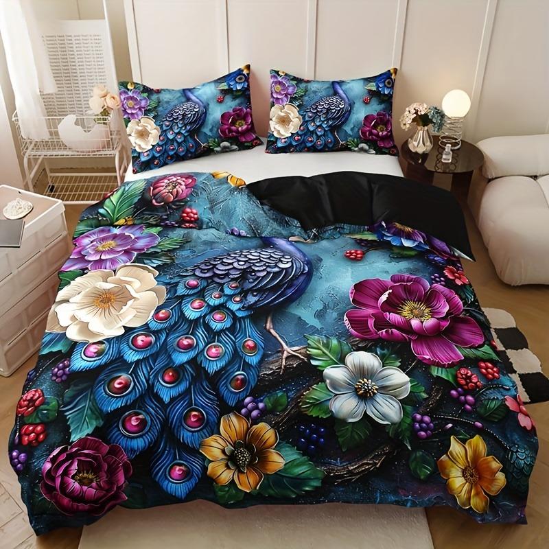 Flower Peacock Bedding Set Duvet Cover Set Quilt Cover With Pillowcase For Bedroom Decor Birthday Gift Halloween Christmas Gift