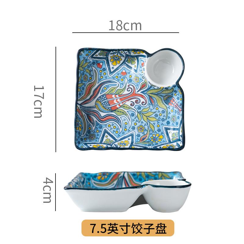 7.5Inch Bohemian Ceramic Plate Tableware Multifunctional for House Sauce Sushi Dish Dumplings Cake Snack Fruits Colorful Plates