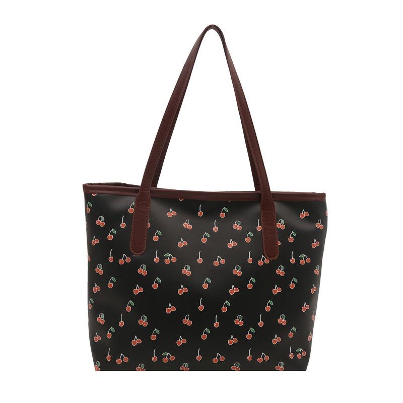 

Модная новая женская сумка-тоут, сумочка, модная нишевая сумка на плечо с принтом вишни чёрный
