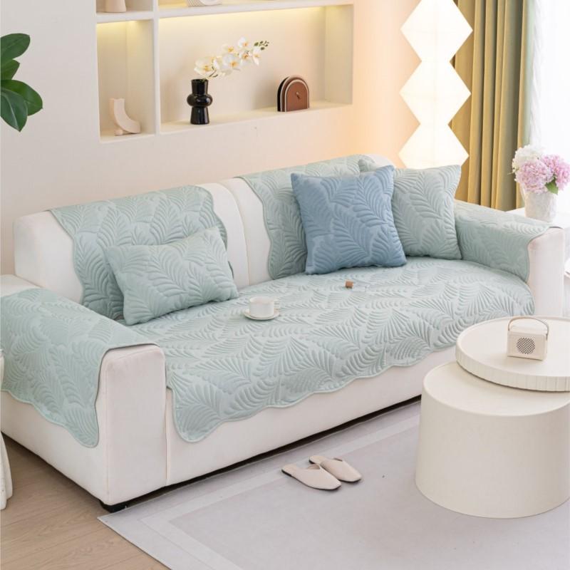 French Style Sofa Cushion Cover Non-Slip Summer Solid Color Cool Feeling Sofa Protector Soft Anti-Skid Living Room Sofa Mat