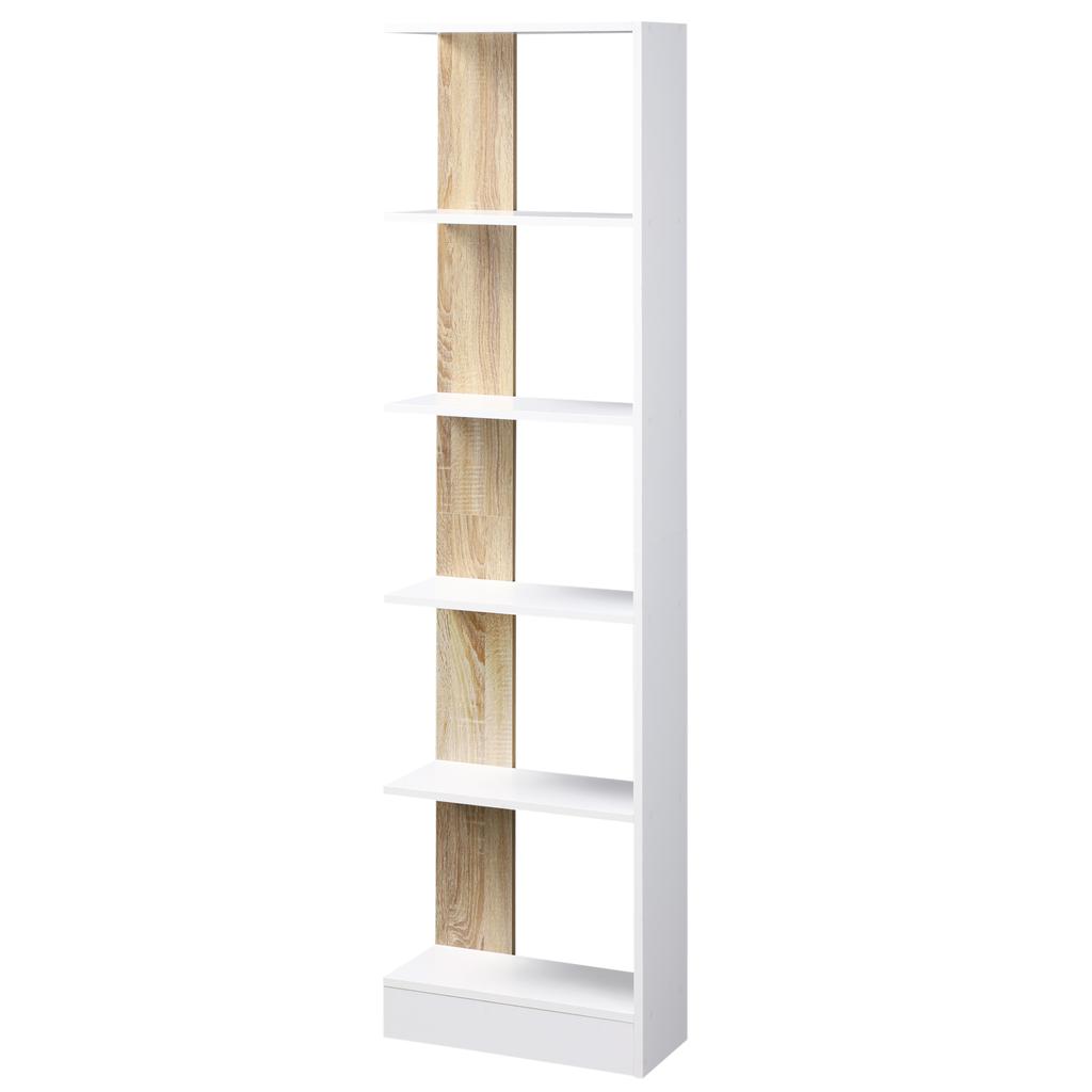 Estantería de Almacenamiento con 5 Compartimentos Abiertos Diseño Moderno Simple Ideal para Sala de Estar Dormitorio Oficina 45 x 21 x 170 cm Blanco y Roble