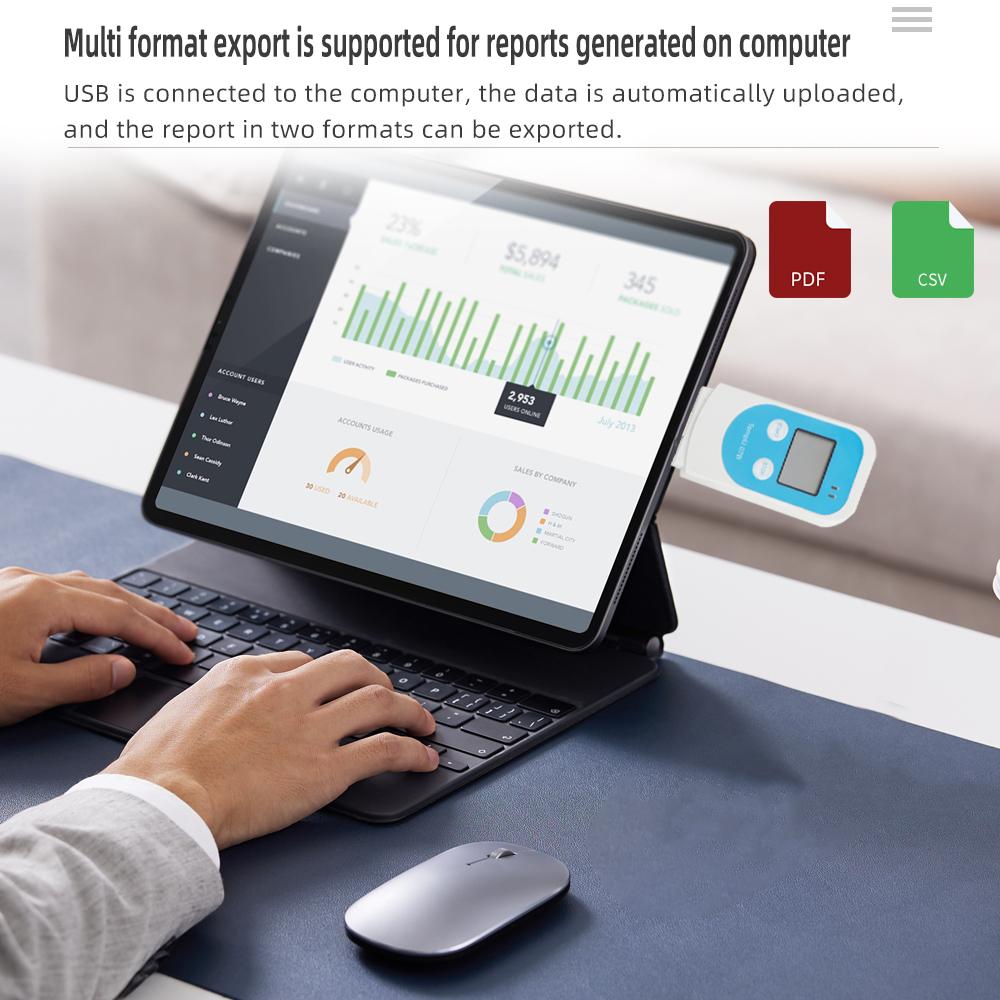 LCD USB Temperature and Humidity Data Recorder 34560 Point Temp&RH Data Logger External Sensor Datalogger for Storage Warehouse