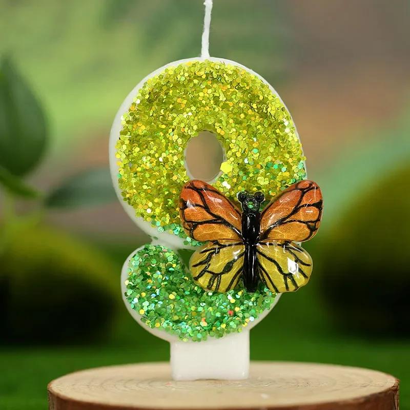 

3D Креативные Смешные Свечи на День Рождения Номер 0-9 Зеленая Бабочка Свечи для Торта Соевый Воск Блестки Украшение Топпера для Торта на Вечеринку по Случаю Дня Рождения