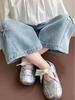 Girls' 2026 Spring Rhinestone Star Denim Jeans - Drapey Straight-Leg Casual Pants