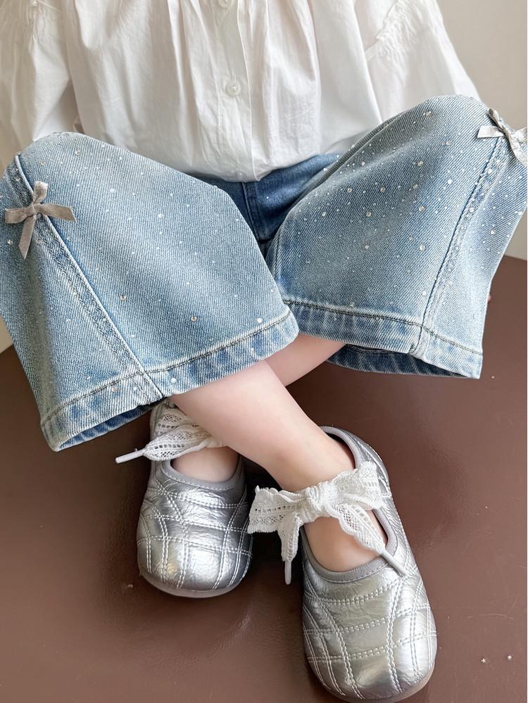 Girls' 2026 Spring Rhinestone Star Denim Jeans - Drapey Straight-Leg Casual Pants