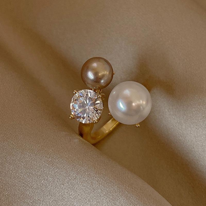 Irregular Crystal Pearl Open Ring Retro Elegant Exquisite Hand Jewelry золотой