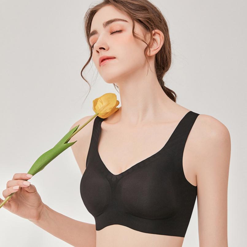 Black Technology Ice Mask Jelly Glue Seamless Underwear Women's Nude Vest Style Breast Enhancement Bra Without Rims