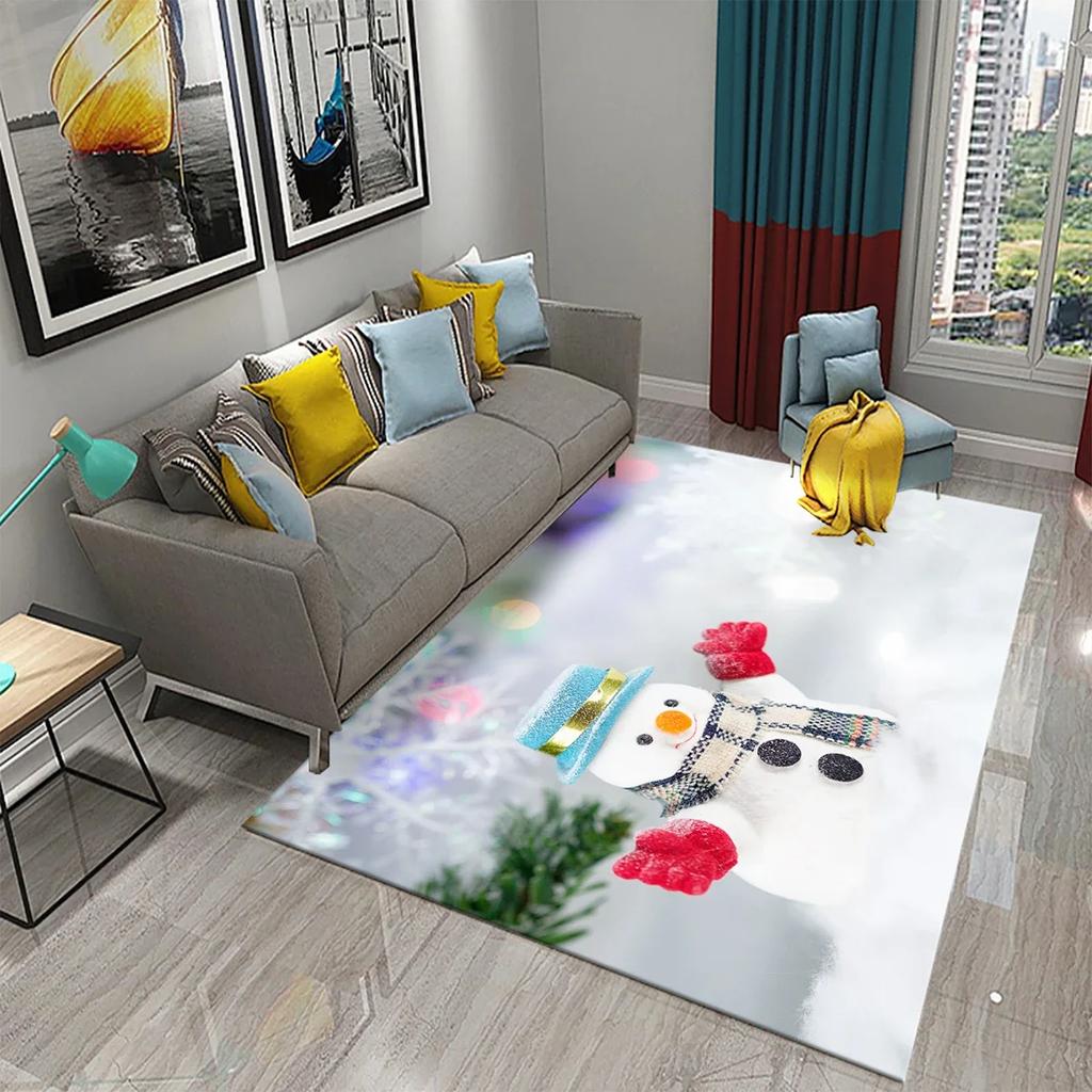 Lovely Cartoon Snowman Carpet Snowflake Rug Winter Snow Print Area Rugs Door Mat Yoga Mats Kids Bedroom Living Room Flat Mat