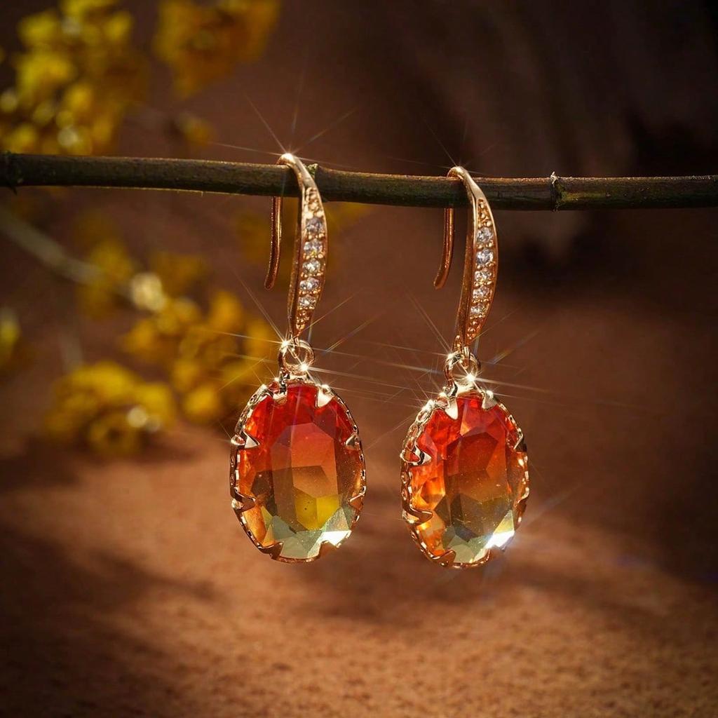 1 Pair Cubic Zirconia Drop Earrings Copper Jewelry