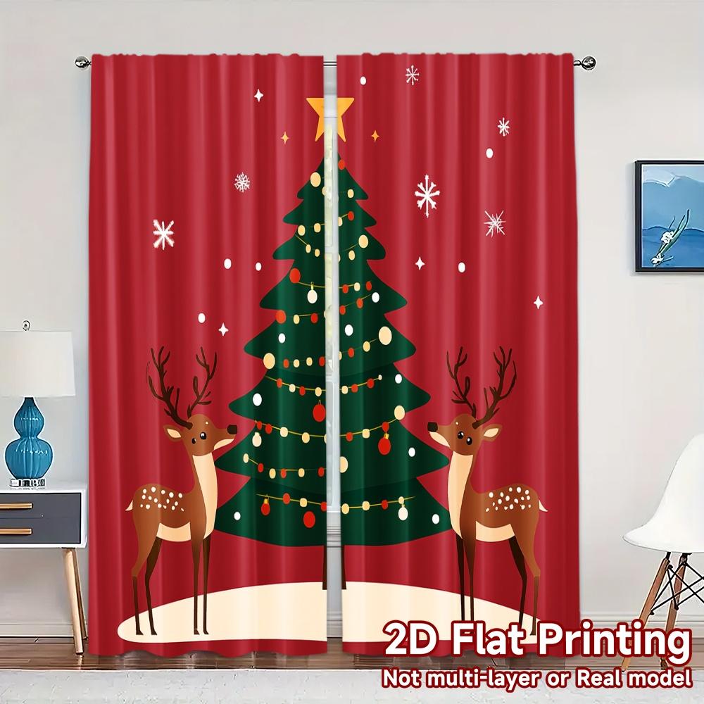 

2pcs,Curtains Christmas Tree Reindeer Snowflakes (2) Modern Curtains&Drapes Semi-Sheer Curtains Versatile All Suitable for 52.50×116.00 CM 2pcs