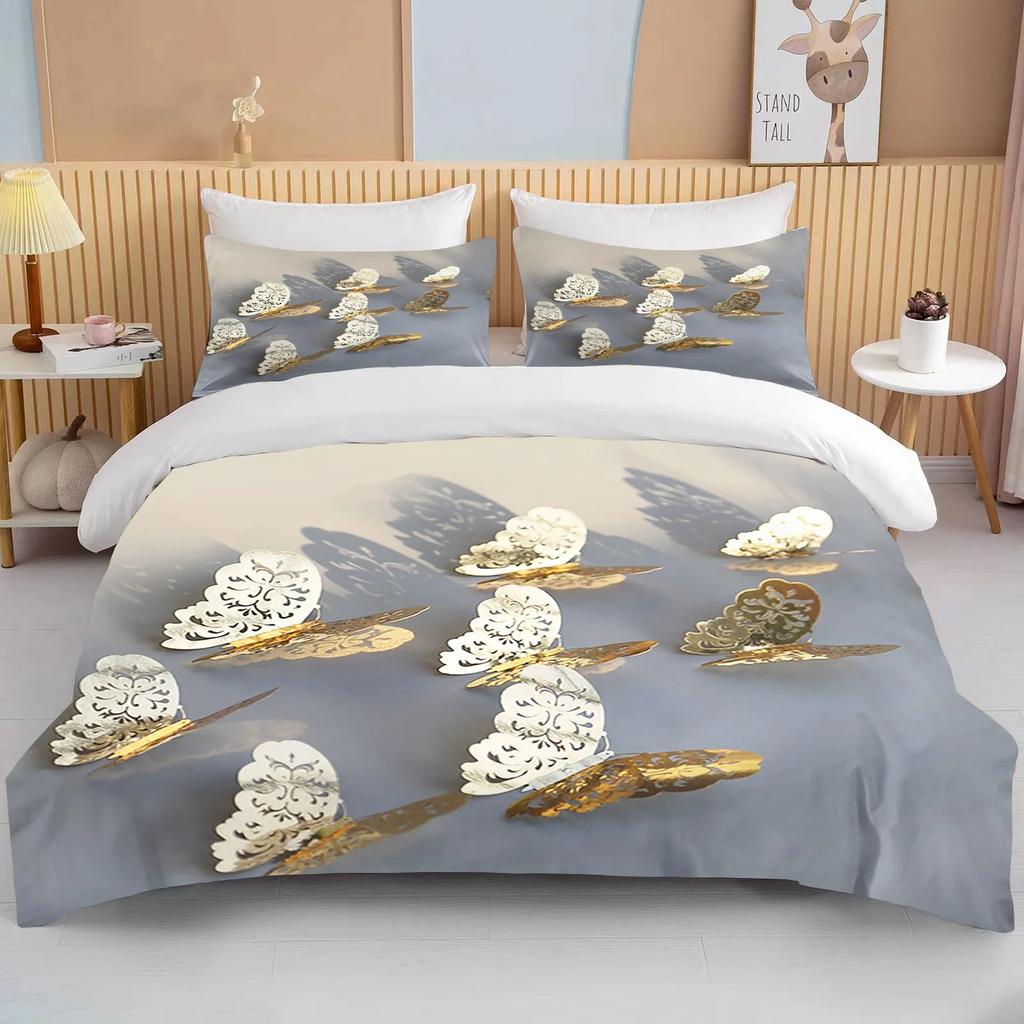 12 Sizes Gold Butterfly Bedding Set Luxury Black Duvet Cover Bedclothes 3d Printed Comforter Bedding Sets For AdultsCute Bed Set