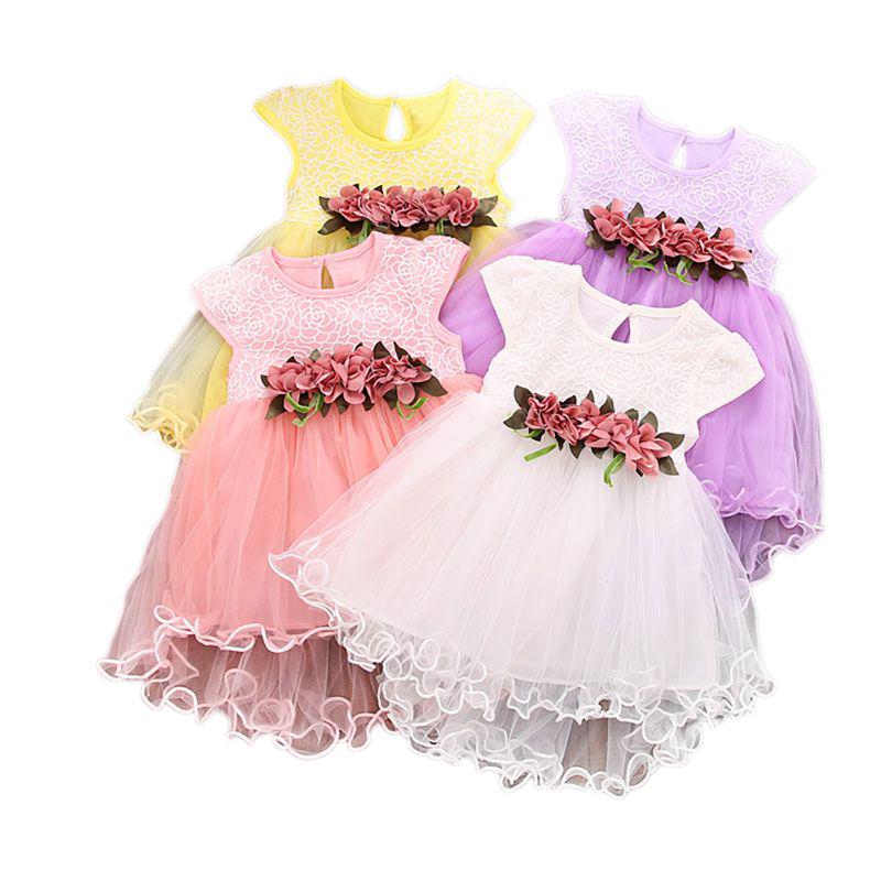 Girl Sleeveless Waist Flower Fluffy Yarn Princess Dress Fashionable