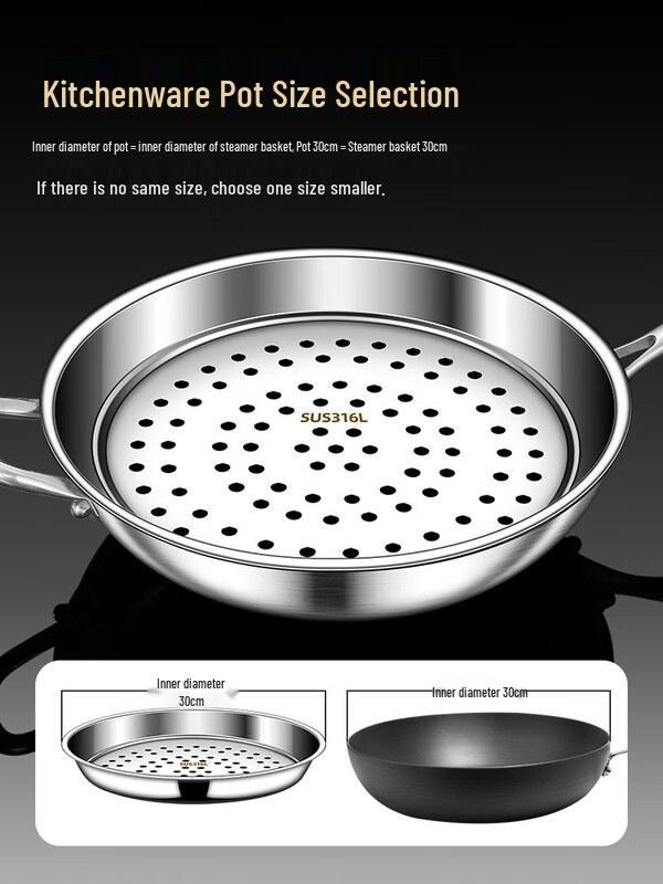 ZISIZ 316 Stainless Steel Steamer Plate for Woks