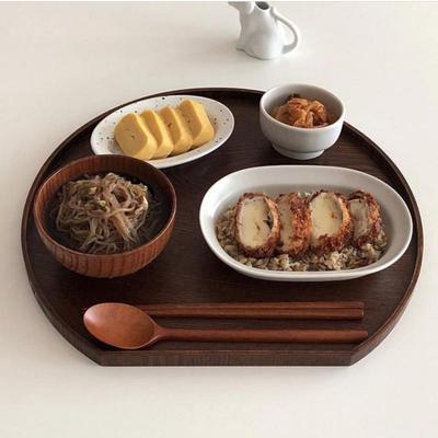 Japanese-Style Wooden Tableware Set: Breakfast Plate & Round Tray