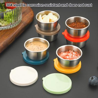 Kolay Açılır Renkli Kapaklı 6 Adet Sos Kabı Sızdırmaz 40ml Salata Sosu Kapları Paslanmaz Çelik Atıştırmalık Kapları