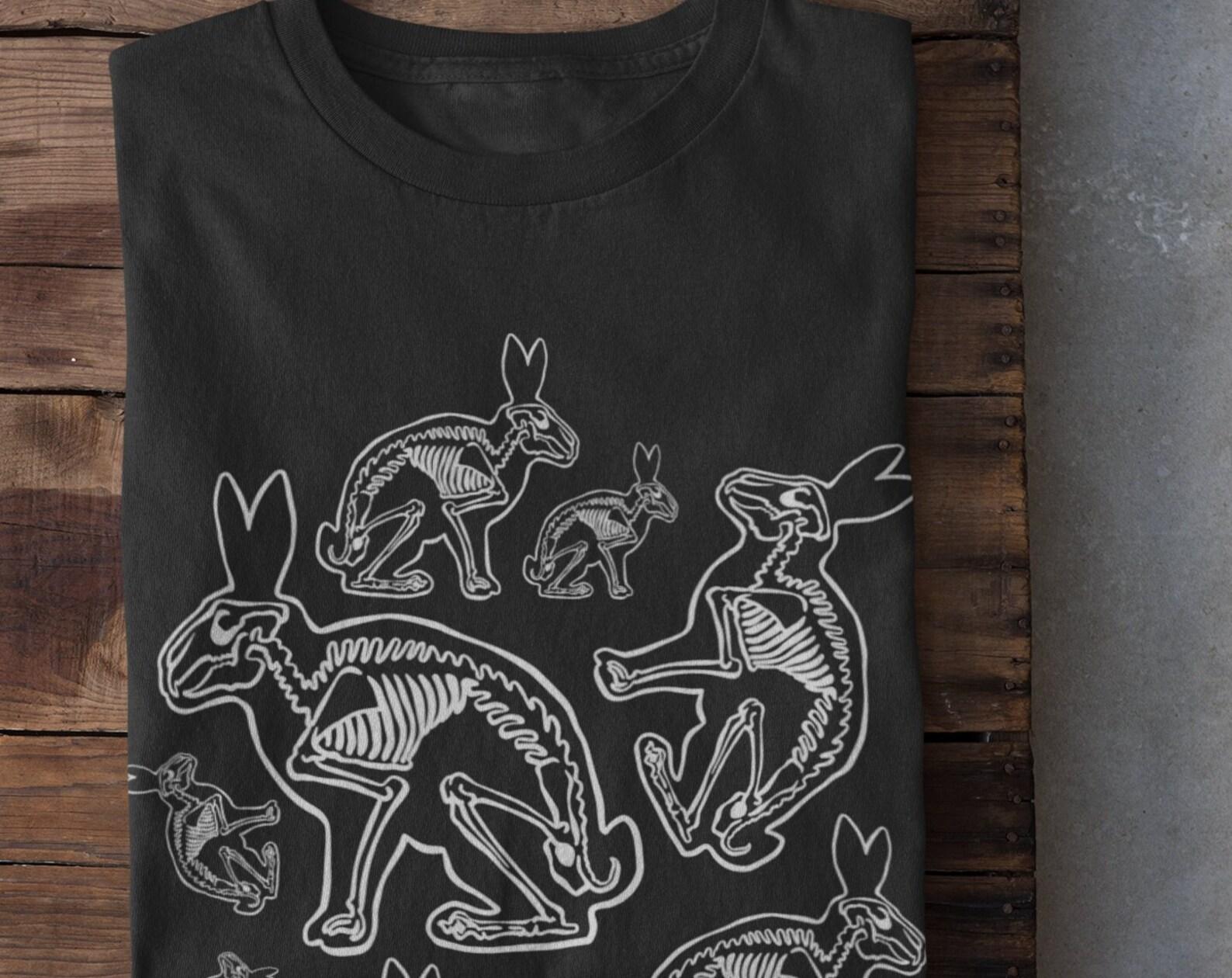 Horror Rabbit Skeleton Shirt, Unisex Alternative Y2k Tshirt, Pastel Goth Spooky Clothing, Fairy Grunge Skull Tee, Creepy Gothic Rib Cage Top M