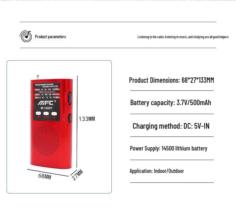 High-End Multi-Band Mini Radio with Bluetooth, Headphone Jack, and Music/Call Functionality