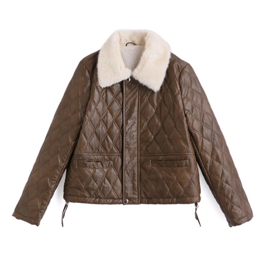 Fleece thickened leather jacket short women's clothing winter new small men wear leather cotton-padded jacket