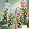 1PC Mixed Flower Vase Bouquet Print 750ml Color Plastic Sports Water Bottle Leakproof Flip Straw Lid Suitable for Sports Office Home Use