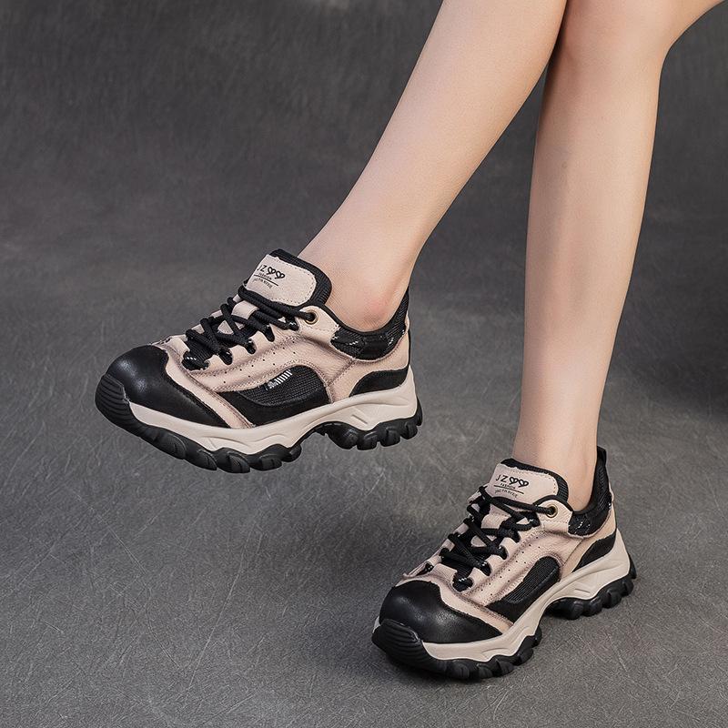 Módní GKTINOO šněrovací dámské ploché boty tenisky z pravé kůže s měkkou podrážkou 2025 nové ručně vyráběné lehké sportovní platformové tenisky