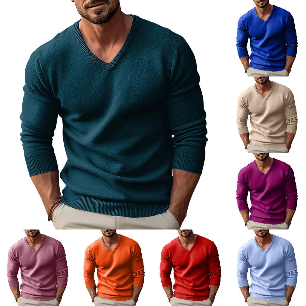 Men's  V-Neck  Self-Cultivation  Pullover  Long Sleeves  Sweater