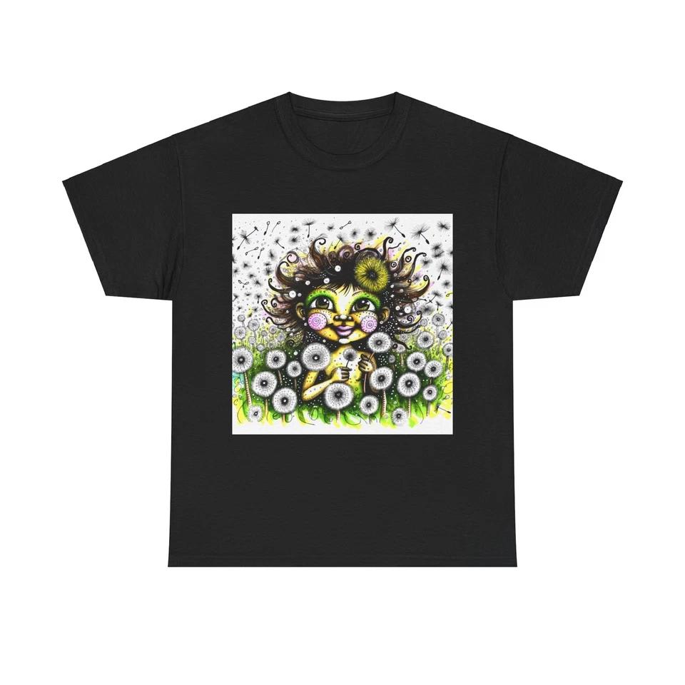 Unisex Adult T Shirt Dandelion Girl Whimsical Pen Ink S