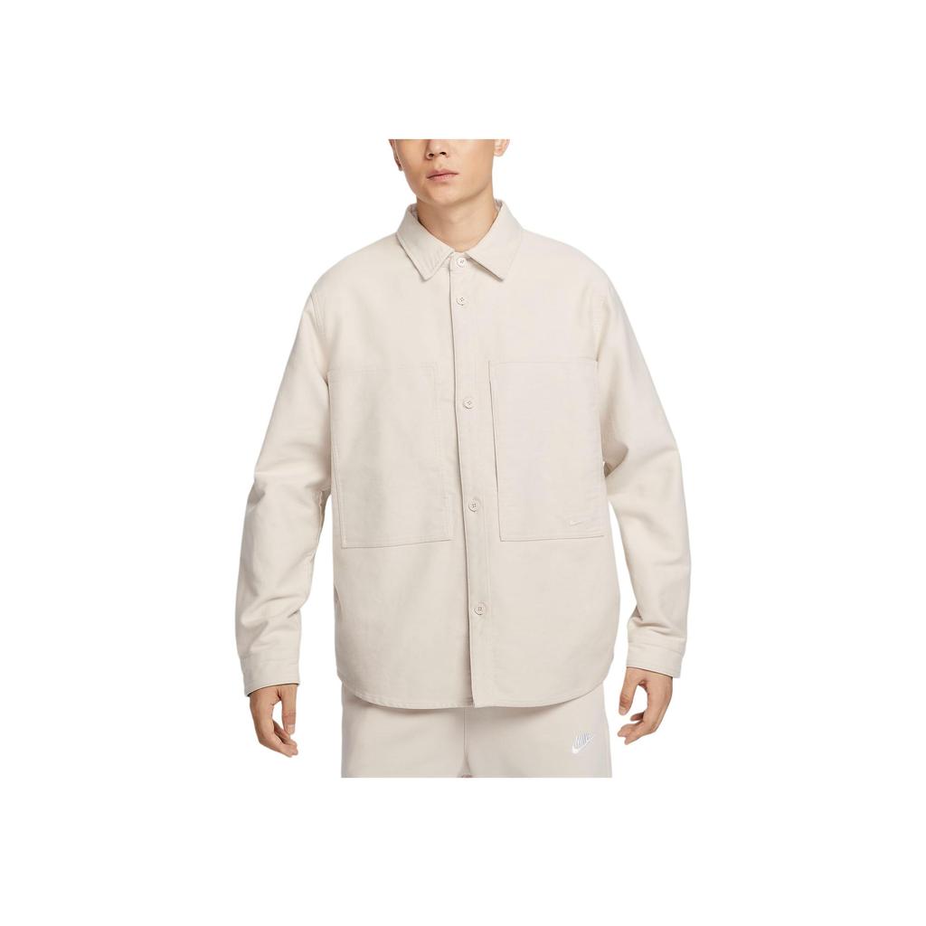 Nike Camicia casual a maniche lunghe da uomo Swoosh Life ampia a tinta unita marrone legno chiaro FB7743-104