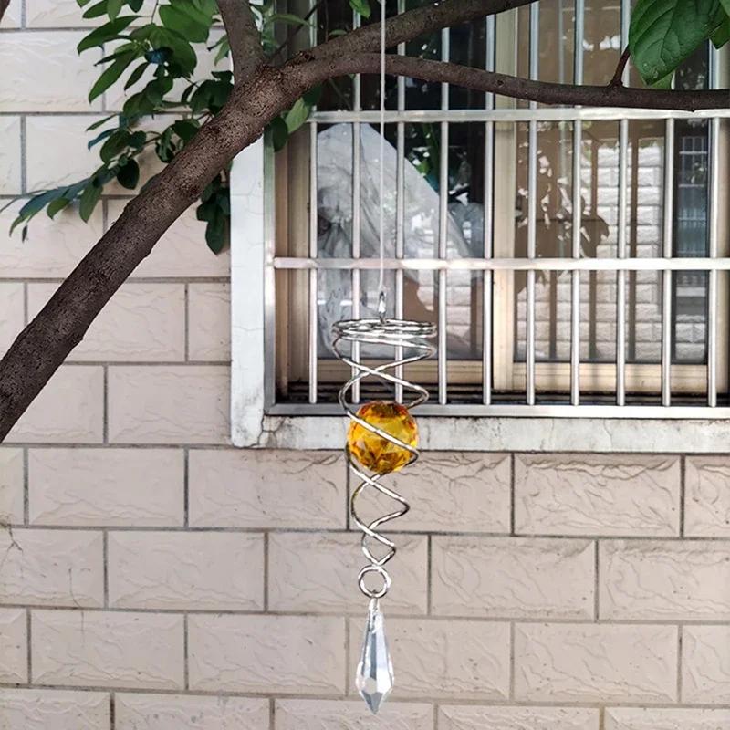 Campanelli eolici a spirale in acciaio inossidabile, sferici di cristallo, pendenti con gancio girevole, decorazione da appendere alla parete per la casa, il giardino, il vivaio