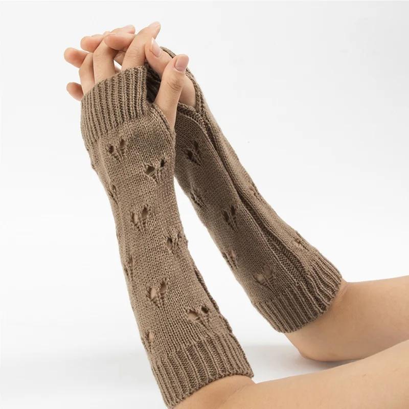 1pair Winter Warmer Women Gloves Stylish Hand Girls Lolita Arm Crochet Knitting Hollow Heart Mitten Warm Fingerless Gloves