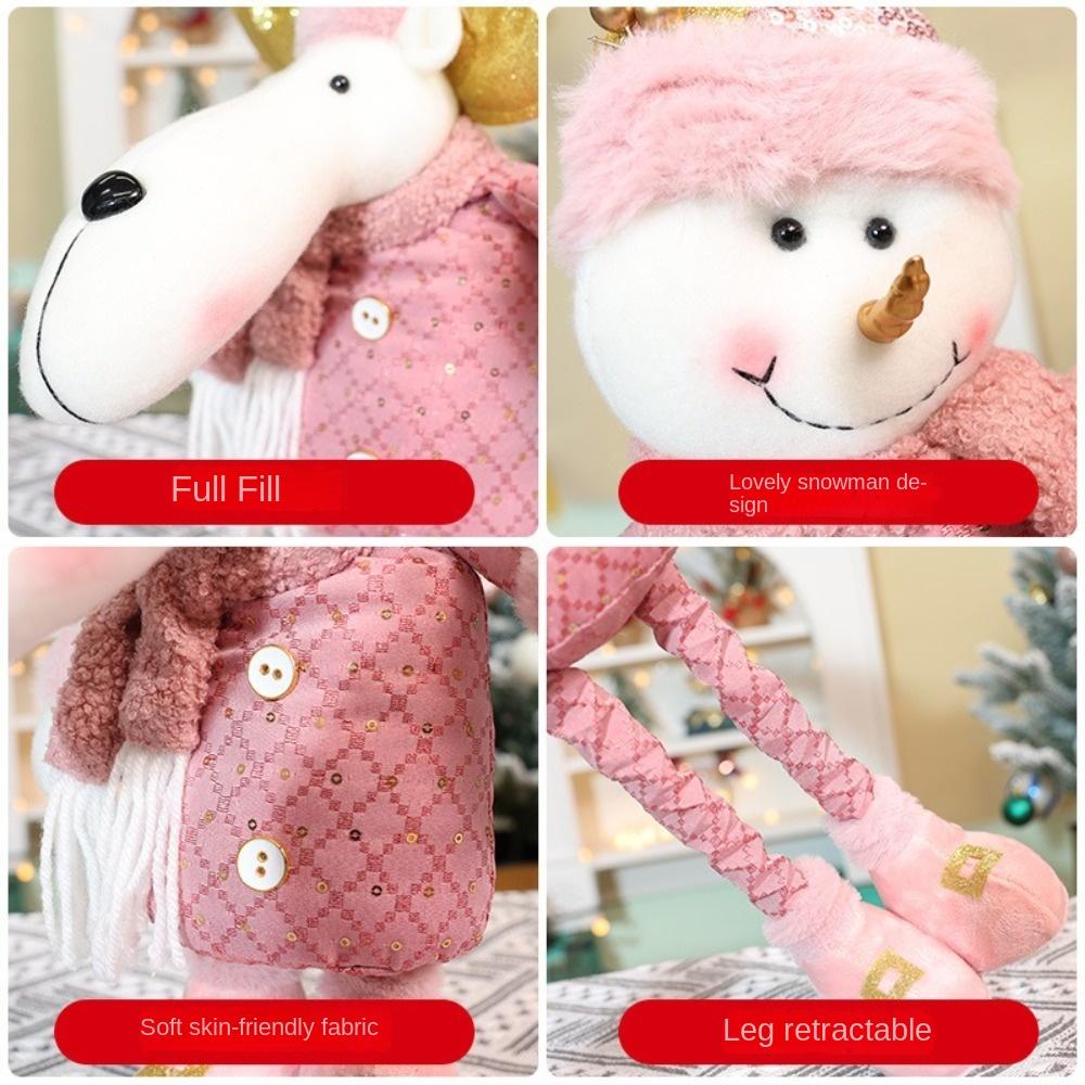 Pink Santa Claus Telescopic Doll Window Scene Christmas Decoration Xmas Ornament Knitted Elk Doll