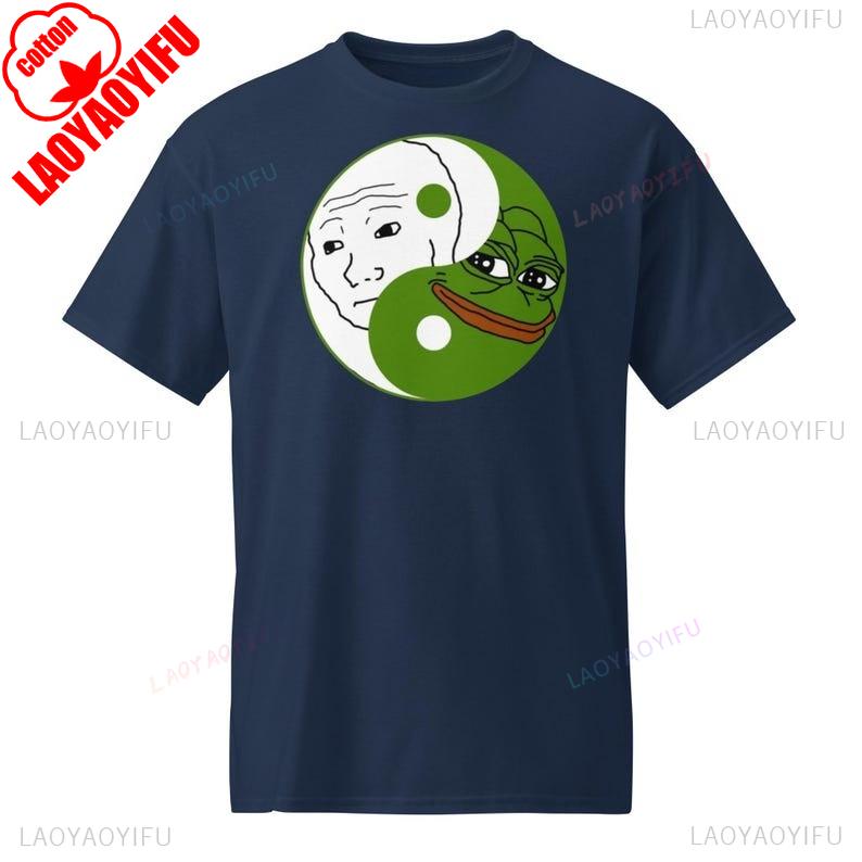 Funny Pepe The Frog and Wojak Yin Yang Meme Print T-shirt Summer Fashion Casual Comfortable Soft Cotton Unisex Tees Streetwear