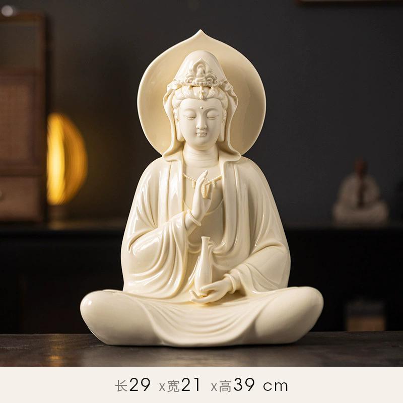 Free Pose Guan Yin Buddha Statue, White Ceramic Sitting Bodhisattva Sculpture, Serene Goddess of Mercy for Zen Home Temple Decor